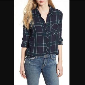 RAILS , Women's Navy Blue/ Green / White Plaid Flannel Long Sleeve Button Shirt